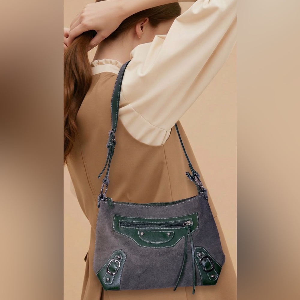a.n.a Olive Green Suede Shoulder Bag
